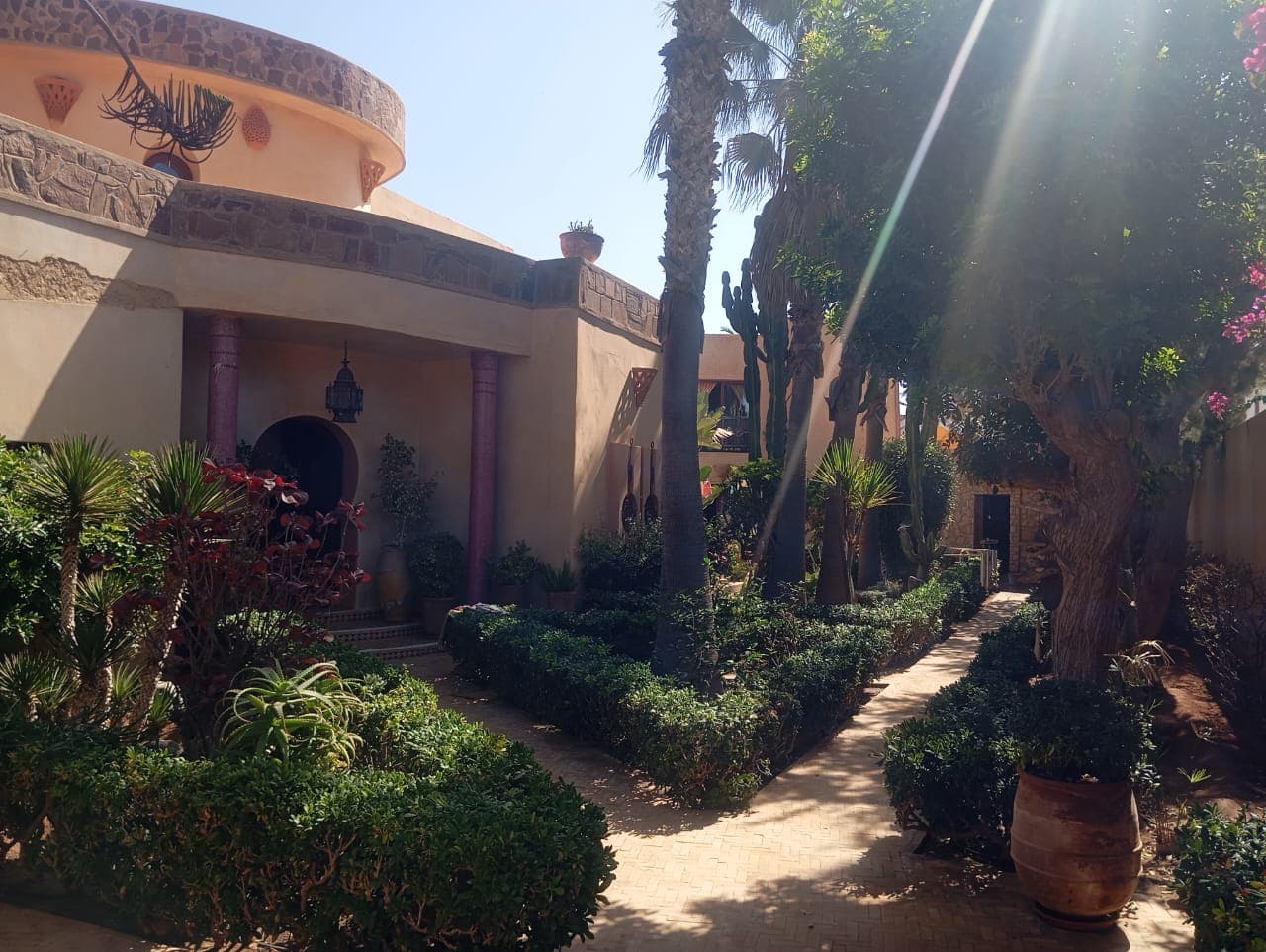 Villa garden courtyard with traditional Moroccan architecture