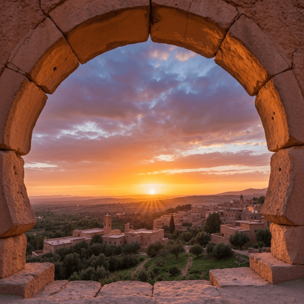 Mirleft sunset through natural arch